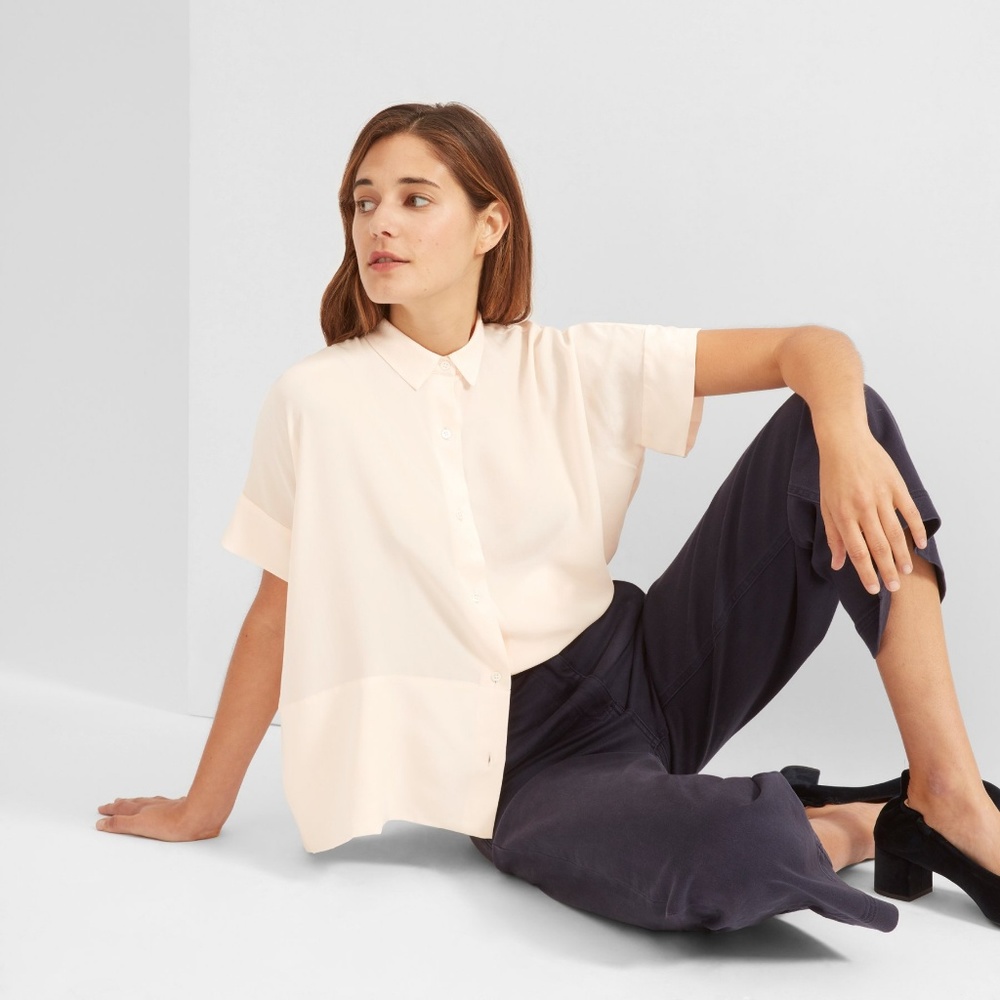Everlane Pale Pink Silk Short-sleeve Square Shirt